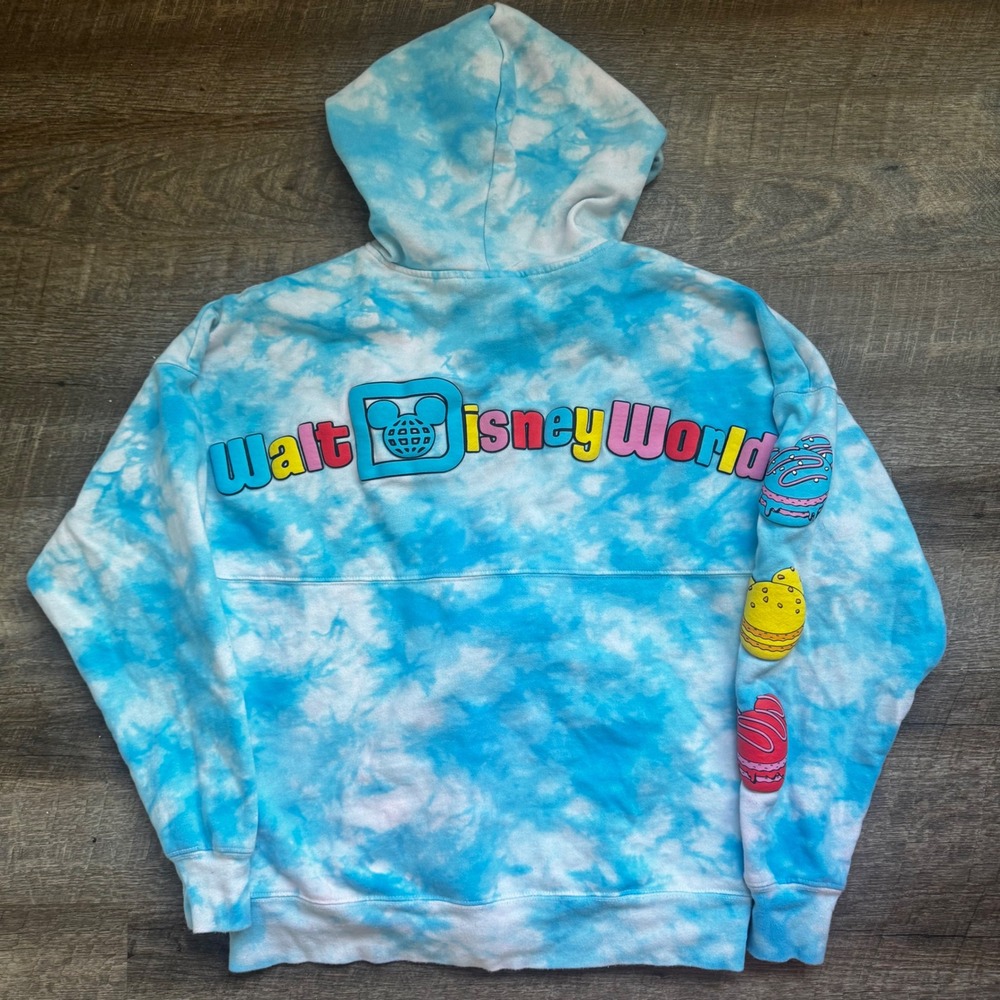 Disney Spirit Jersey Zip Hoodie Medium Blue Tie Dye Macaron Eats Puff Print